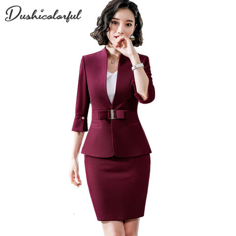 Dushicolorful office clothes 2022 Spring summer women skirt suits egelant ladies formal wear two piece skirt set uniform black ► Photo 1/6