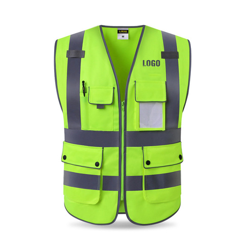 High visibility workwear safety vest logo printing workwear safety gilet Security waistcoats with reflector stripes New arrival ► Photo 1/6