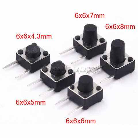 6x6mm Panel PCB Momentary Tactile Tact Mini Push Button Switch DIP Side 2pin 6x6x4.3/5/6/7/8 MM 6*6*4.3MM 5MM 6MM 7MM 8MM ► Photo 1/2