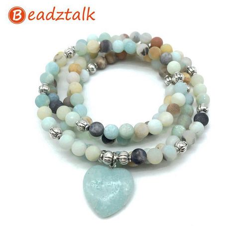 Natural Stone Beads Bracelets Elastic Stretchy 74 cm Mala Yoga Necklace Lava Labradorite Amazonite Heart Charm For Drop Shipping ► Photo 1/6