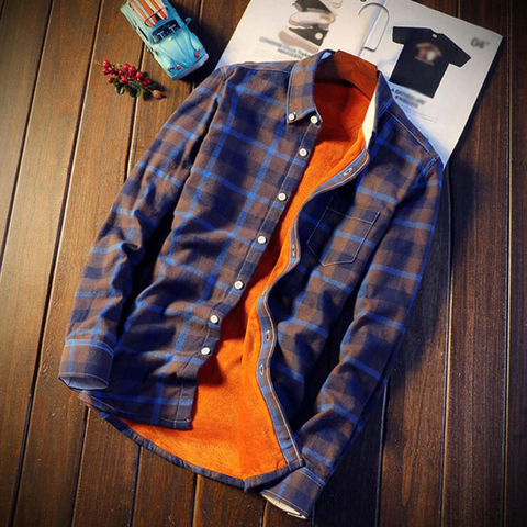 Shirt Men Plaid Flannel Shirts Mens Casual Autumn Winter Spring Thick Warm Fleece Cotton Long Sleeve Shirt 5XL Camisa Masculina  ► Photo 1/6