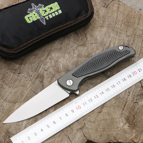 Green thorn F95 bearing folding folding knife, D2 leaf TC4 titanium alloy handle, camping hunting pocket knife, EDC tool. ► Photo 1/1