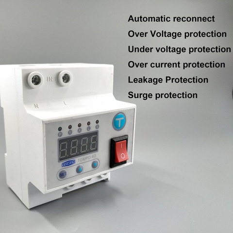 63A Automatic reconnect circuit breaker with over and under voltage over current Leakage protection surge protect relay ► Photo 1/6