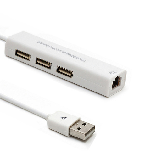 USB Ethernet Adapter USB Hub to RJ45 Lan Network Card for Mac iOS Windows 98SE/2000/ME/XP/Vista/7 with 3 Port USB 2.0 HUB ► Photo 1/3