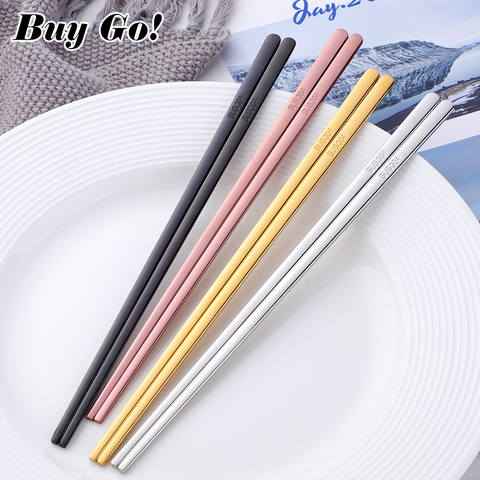 1 Pair New Korean Stainless Steel Titanium Plating Gold Rose Gold flat Chop Sticks  Sushi Hashi Chopstick Portable Tableware ► Photo 1/6