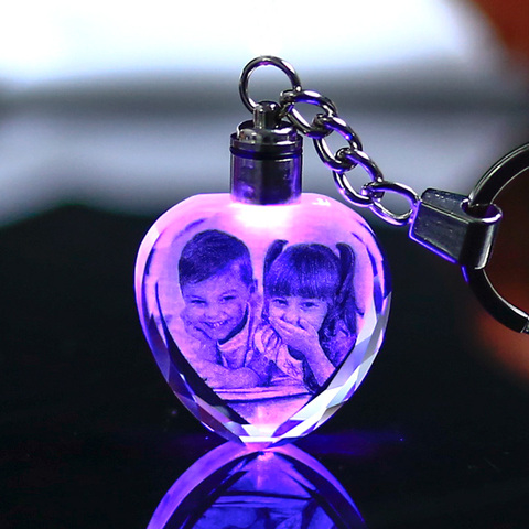 Custom Photo Couple Family Souvenir Gift Laser Carve Crystal Keychain Photo Colorful LED Light Key Chain sleutelhanger chaveiros ► Photo 1/6