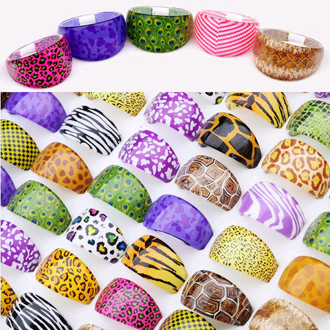 Wholesale 10pcs Resin Animals Skin Styles Costume Rings For Women Girls Bulk Lots Mix Colorful Vintage Jewelry Cheap Free ► Photo 1/6