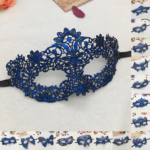 Blue Hot Stamping Ladies Sexy Lace Masquerade Mask for Carnival Halloween Prom Half Face Ball Cutout Eye Masks #30 ► Photo 1/6