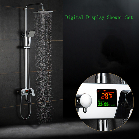 Digital Display Shower Faucet. Water Powered Digital Display Shower Set,No Need Battery.8 Inch Rain Shower Head Tub Mixer Faucet ► Photo 1/5
