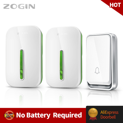 ZOGIN Self Powered Waterproof Wireless DoorBell night light no battery EU plug home Cordless Door Bell 1 2 button 1 2 Receiver ► Photo 1/6