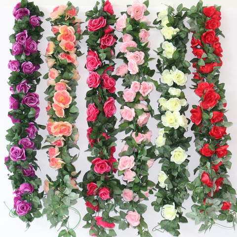 240cm Artificial Flowers Vine Home Wedding Garden Decor Rattan Rose Fake Flowers Rattan String Festival Hanging Silk flower ► Photo 1/6