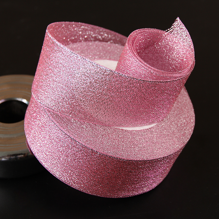 1''(25mm) pink color 10Yard Glitter ribbon webbing for wedding