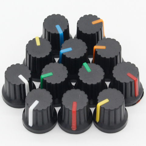 Newest !! Hot Sale 12 Pcs 6mm Shaft Hole Dia Plastic Threaded Knurled Potentiometer Knobs Caps ► Photo 1/3