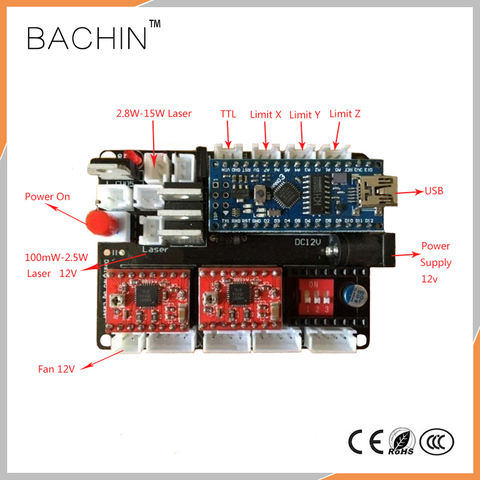 2axis Controller Board USB Laser Driver CNC Laser Cutter Engraving Machine Mainboard Stepper Motor Driver, Support CNCC, GRBL ► Photo 1/1