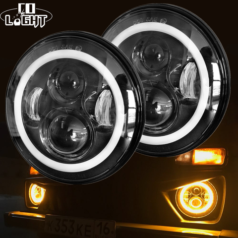 CO LIGHT 7 Inch Led Headlight H4 DRL Round 7'' Headlights with Yellow & White Angel Eye for Jeep Wrangler Lada Niva 4x4 50W 30W ► Photo 1/6