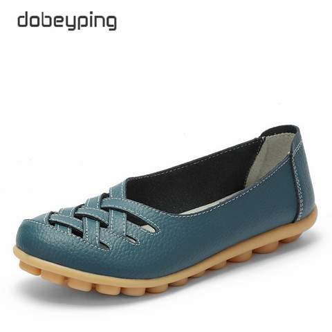 New Women's Casual Shoes Genuine Leather Woman Loafers Slip On Female Flats Leisure Ladies Driving Shoe Solid Mother Boat Shoes ► Photo 1/6