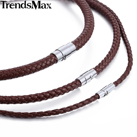 Classic Men's Leather Necklace Choker Black Brown Braided Rope