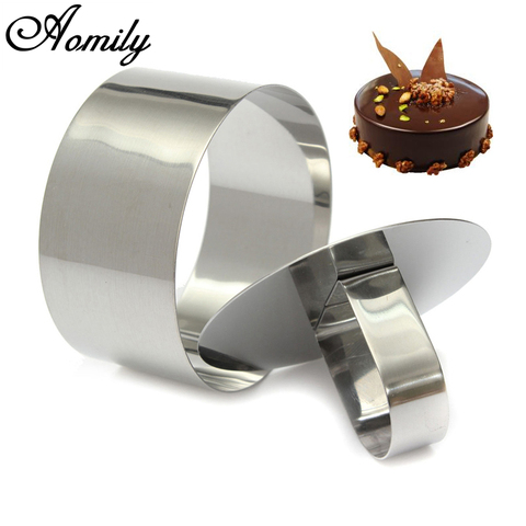 Aomily DIY Fondant Mousse Cake Mold Stainless Steel Decorating Tools Round Silver Ring Slicer Cutter Hand Push Baking Cooking ► Photo 1/6