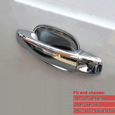 Car door handle cover and door bowl sticker strip fit for peugeot 308 307 408 207 508 206 301 2008 3008 refit electroplating cap ► Photo 1/6