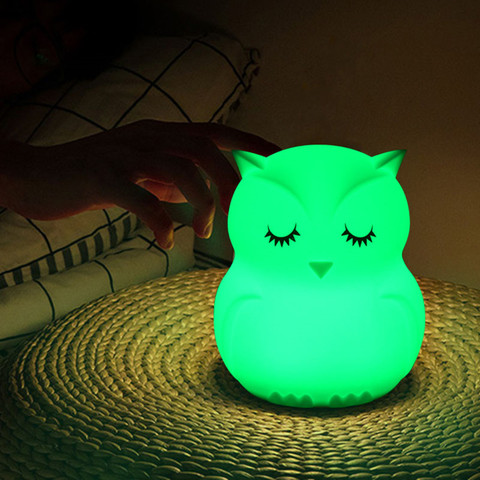 Owl LED Night Light Touch Sensor RGB LED Light Battery Powered Cartoon Silicone Bird Bedroom Lamp for Children Kids Baby Gift ► Photo 1/6