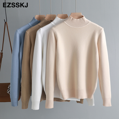 Korean Style Loose Sweater Women Pullover Casual Half Turtleneck Long Sleeve Knit Sweater Female Jumpers  solid basic sweater ► Photo 1/6