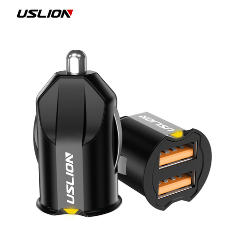 USLION Mini 2 Port USB Car Charger Adapter For iPhone Samsung QC3.0 Fast Charging USB Charger Mobile Phone Dual USB Car-charger ► Photo 1/6
