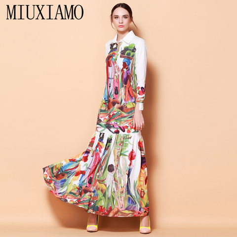 High Quality Newest Fashion Runway Turn Down Collar Maxi Dress Women's Long Sleeve Retro Art Printed Designer Long Dress ► Photo 1/6