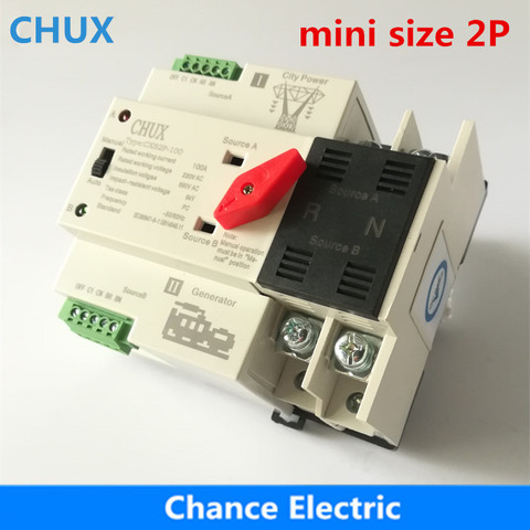 Dual Power Switch CXS2P-100A Mini ATS 2P Automatic Transfer Switch Electrical Selector Switches  Din Rail Type ATS 63A 100A ► Photo 1/6