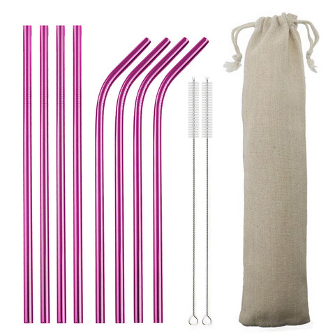 4/8pcs Metal Straw Set Reusable Straw 304 Stainless Steel Drinking Straw with Brush Eco-Friendly Pink Straw For Mugs 20/30oz ► Photo 1/6