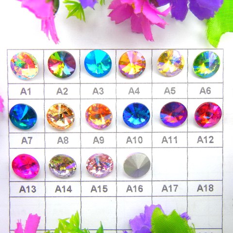 AB Colors 6mm 8mm 10mm 12mm 14mm 16mm 18mm Rivoli round shape Glass Crystal Glue on rhinestone beads accessories diy trim ► Photo 1/6