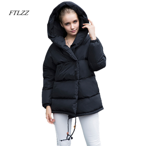 FTLZZ New Winter Parkas Women Loose Fit 90% Duck Down Coat Medium-long Thickness Hooded Jacket Warm Snow Pink Overcoat ► Photo 1/6
