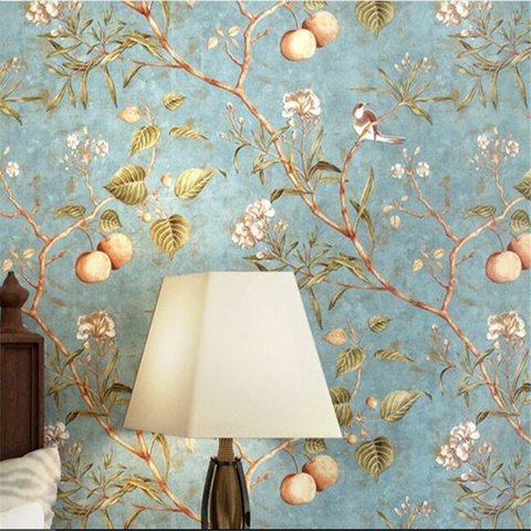 beibehang American Wallpaper Retro Apple Tree Flower Wallpaper Bedroom Living Room Background Pure Paper Pastoral Wallpaper ► Photo 1/4