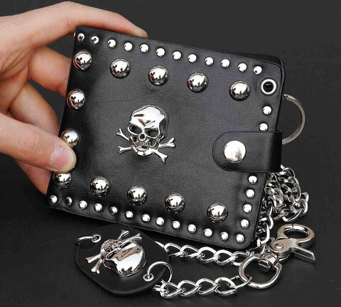 Men's skull studded Leather Wallet with a Jeans Long Key chain ► Photo 1/4