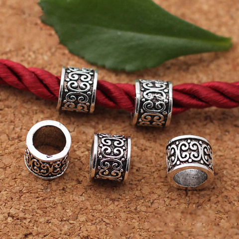 10pcs/lot Tibetan Silver Embossed Tube Big Hole Spacer Beads Handmade Charm Metal Beads DIY Bracelets Jewelry Making Findings ► Photo 1/3