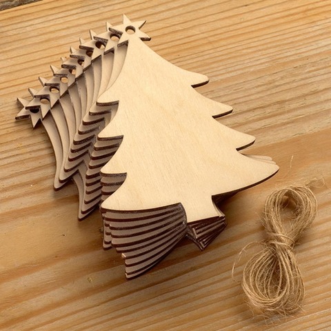 10pcs Wooden Tree Embellishments Wood Christmas Tree Blanks with Twines for Christmas DIY Craft Card Decor ► Photo 1/6