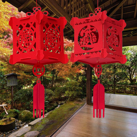 Behogar 21x50cm 3D Hollow-out Non-woven Red Lantern Hanging Decoration Ornament for Home Festival Decoration Supplies ► Photo 1/6