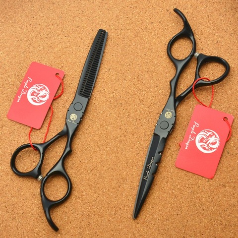 5.5'' Purple Dragon JP 440C Black Hairdressing Scissors Cutting Shears Thinning Scissors Professional Human Hair Scissors Z1010 ► Photo 1/6