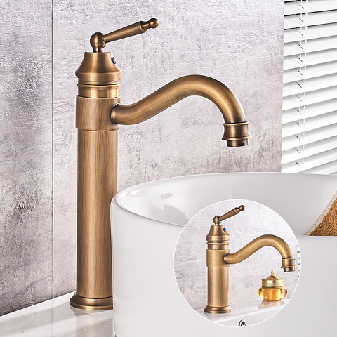 Antique Copper Bathroom Basin Faucet Europe Classic Style Cold And Hot Water Mixer Tap Sink Faucet Deck Mounted Single Handle ► Photo 1/6