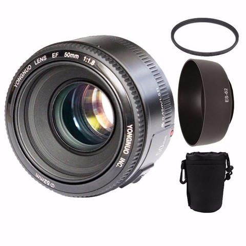 YONGNUO YN50mm f1.8 AF MF Lens YN 50mm Auto Focus lens for Canon EOS DSLR Cameras + UV Lens Filter +  Lens Hood + Bag ► Photo 1/6