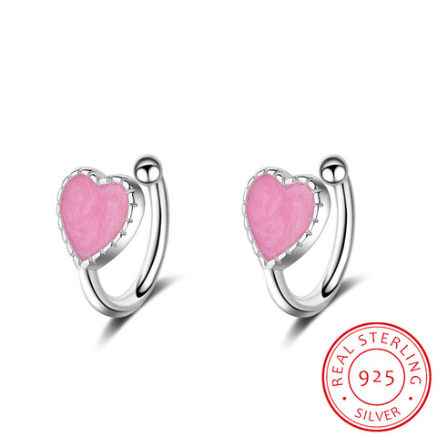 Fashion Childer 925 Silver Pink Green Enamel Cute Heart Clip Earring For Baby Girl Women Beautiful Party Earring Jewelry Eh312 ► Photo 1/6