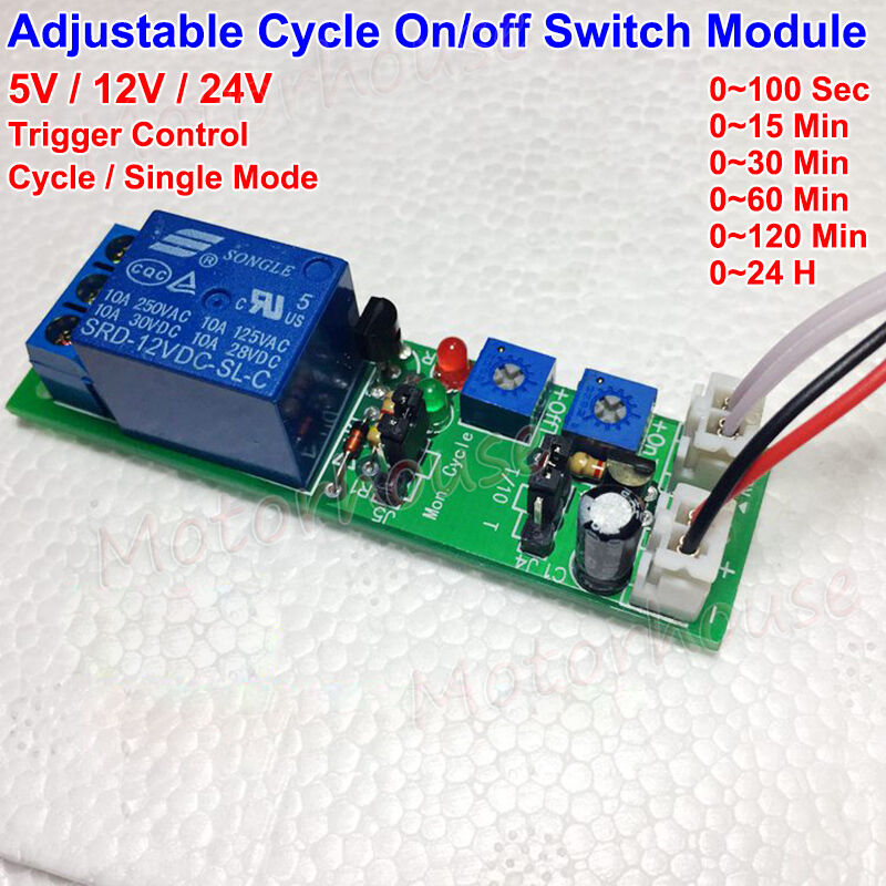12 V 24 V cycle time relay 0-60 min adjustable timer on/off module 0-15 min DC 5 V DC12 V, 0-15 min