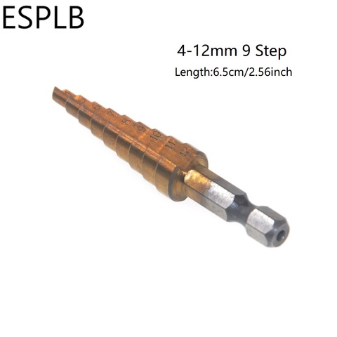 ESPLB 1pc 4-12mm 5/9 Steps 3-13mm Drill Bit Titanium Hex Shank High Speed Steel Cutter Wood Cone Saw Power Drill Drilling ► Photo 1/6