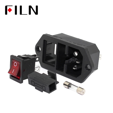 250V Red Lamp Rocker Switch Socket New 3 Pin Male Safe Power Socket IEC320 C14 Inlet Plug Connector 10A Fuse Power Socket ► Photo 1/6
