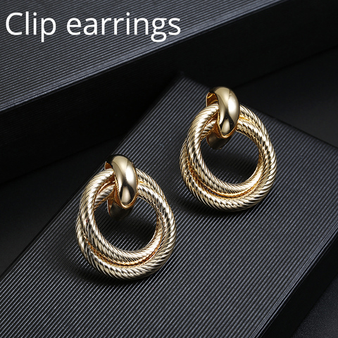 New ZA Clip On Earrings No Pierced for Women Vintage Gold Statement Geometry Round Ear Clips Jewelry brinco feminino Party Gift ► Photo 1/6