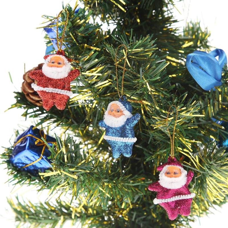 6pcs Cute Glitter Mini Santa Claus Christmas Hanging Dolls Tree Party Decor 