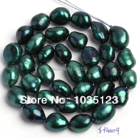 High Quality 8-9mm Deep Green Natural Freshwater Cultured Pearl Freeform Shape Loose Beads Strand 35cm W187 ► Photo 1/5