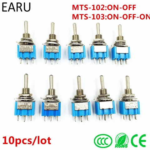 10Pcs DIY Toggle Switch ON-OFF-ON / ON-OFF 3Pin 3 Position Latching MTS-103 MTS-102 AC 125V/6A 250V/3A Power Button Switch Car ► Photo 1/5