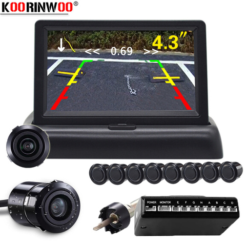 Koorinwoo HD 8 Parking Sensors Back/White/Grey Radar Alarm Car CCD Rear view camera Waterproof 4.3 inch Foldable Monitor System ► Photo 1/6