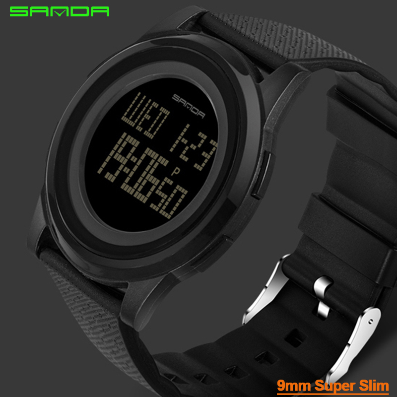 9mm Super Slim Sanda Sport Watch Men Brand Luxury Electronic LED
