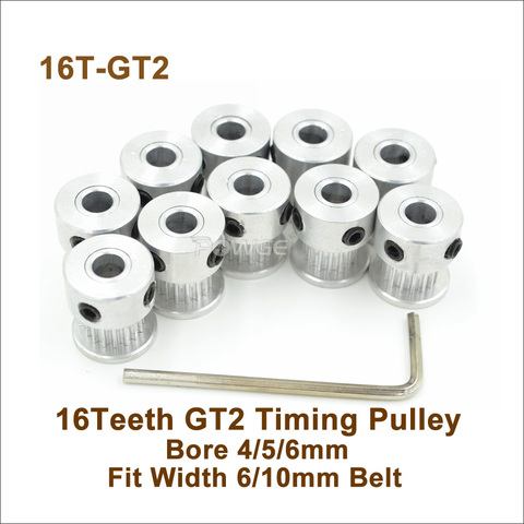 POWGE 10pcs 16 Teeth 2GT Timing Pulley Bore 4/5/6mm Fit Width=6/10mm 2GT Synchronous Belt 16T 16Teeth GT2 Timing Belt Pulley ► Photo 1/6